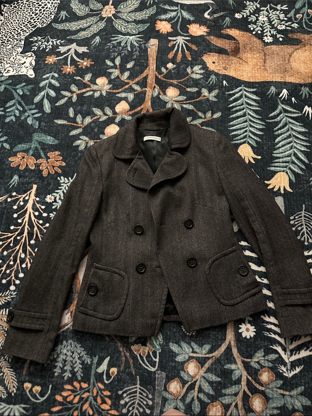 Rene Lezard Dark Gray Double-Breasted Wool Blend Blazer